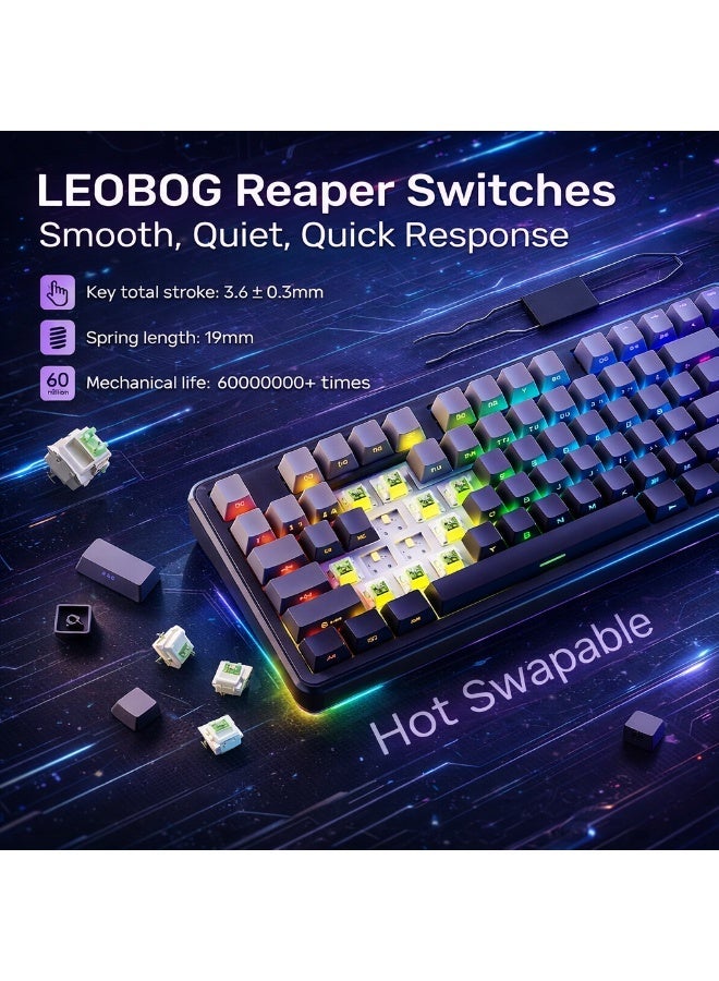 AULA F87 Mechanical Keyboard, Tri-mode Wireless Side-printed Keycaps, Bluetooth 5.0/2.4GHz/USB-C Hot-swappable, Pre-lubricated Switches, 75% TKL RGB Gaming Keyboard (Gradient Gray, Space Crystal Switches) - Image 5